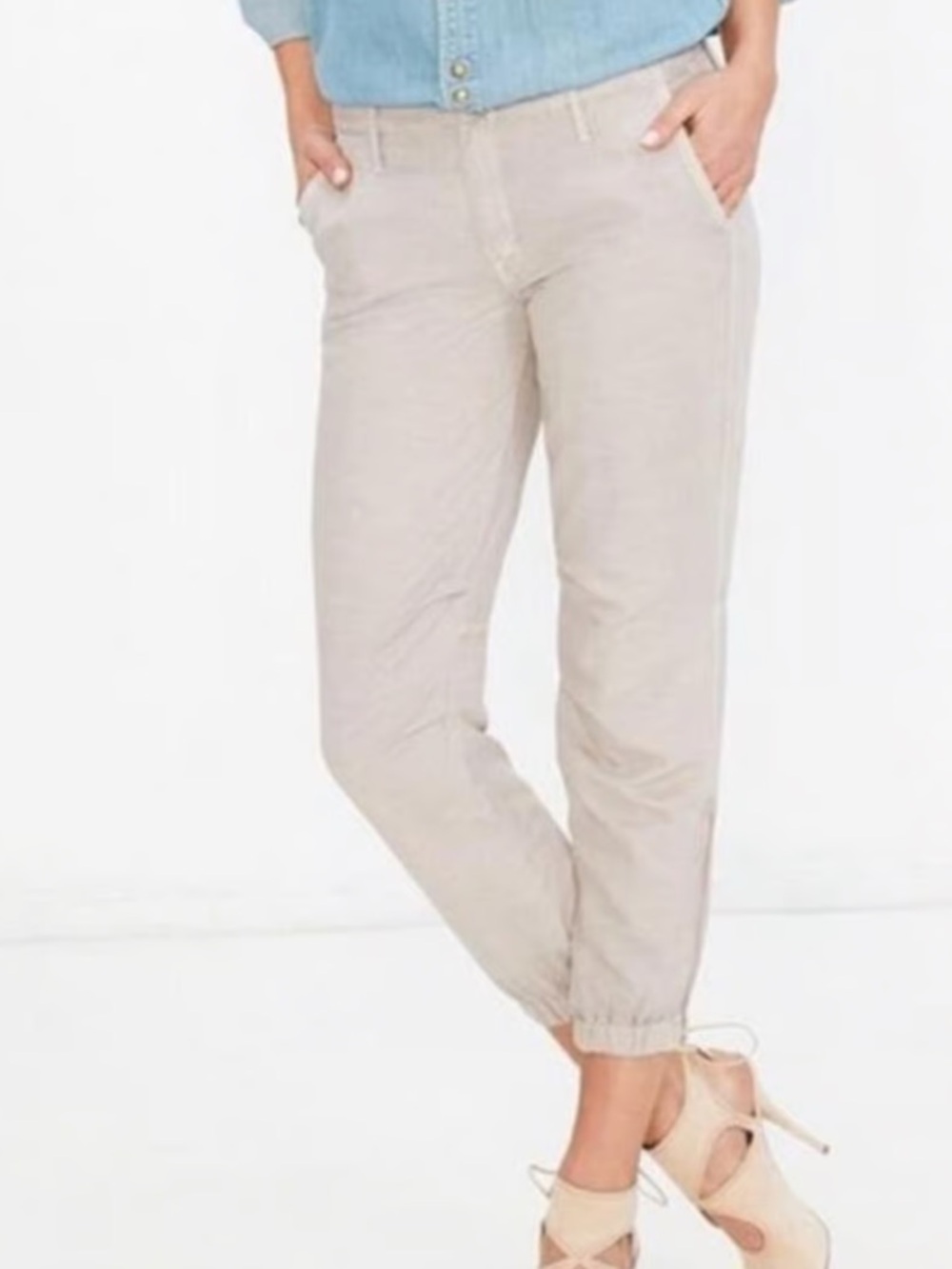 MOTHER MISFIT CROP Girl Boy Etc. Beige Zipper Ankle Jogger Pants Women's Size 29